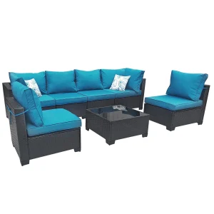 Patio Furniture Set 7 Piece - All-Weather Wicker Rattan.